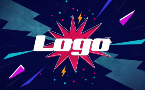 PR模板卡通爆炸LOGO标志标题素材