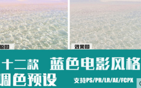 LR预设PS蓝调ins蓝色海边海底风光PR手机版APP滤镜FCPX调色LUT